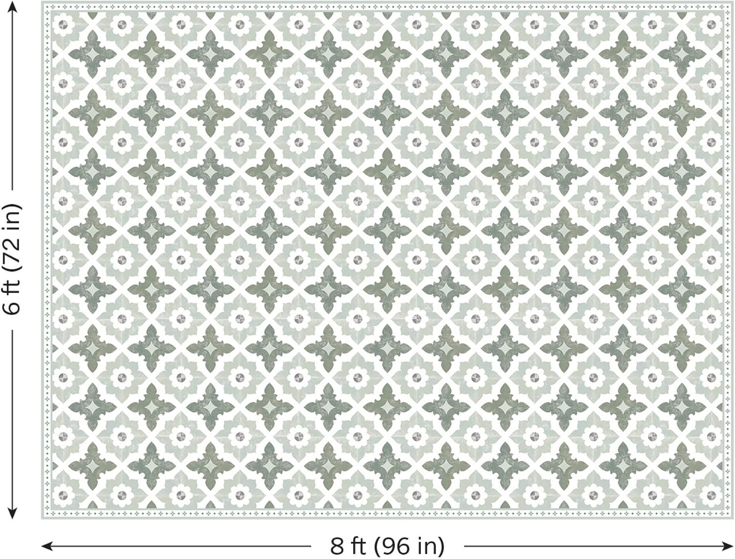 Carolina Creekhouse Vinyl Floor Mat 6’x8’ - Sage Green Geometric Floral - Waterproof Non-Slip Kitchen Rug - Hard Floor Safe - Eco-Friendly Flat Weave - 6’x8’