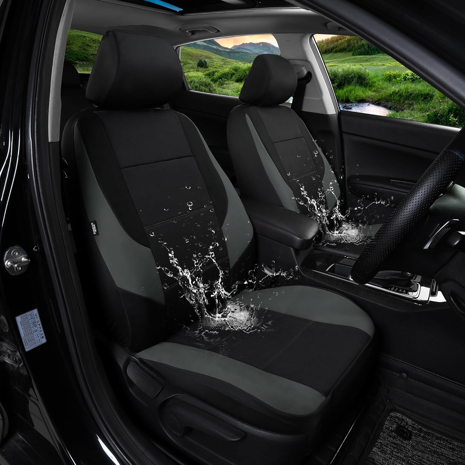 Capas para carros de neoprene gigantes, conjuntos de assentos de carro, à prova de vazamentos e à prova d'água e traseiros/protetor de assento traseiro para carros 95% carros sedãs (cinza/gary+preto)