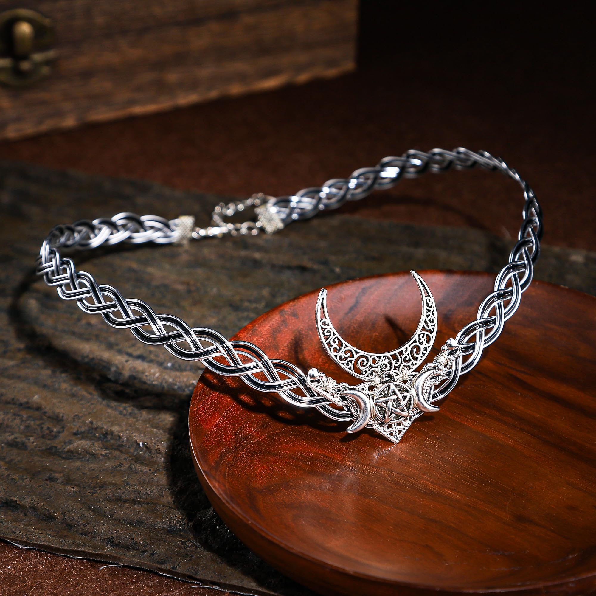PartyforU Circlet Viking Moon Crown - Viking Braided Vintage Crown for Adult Medieval Renaissance Cosplay Accessories - Image 3