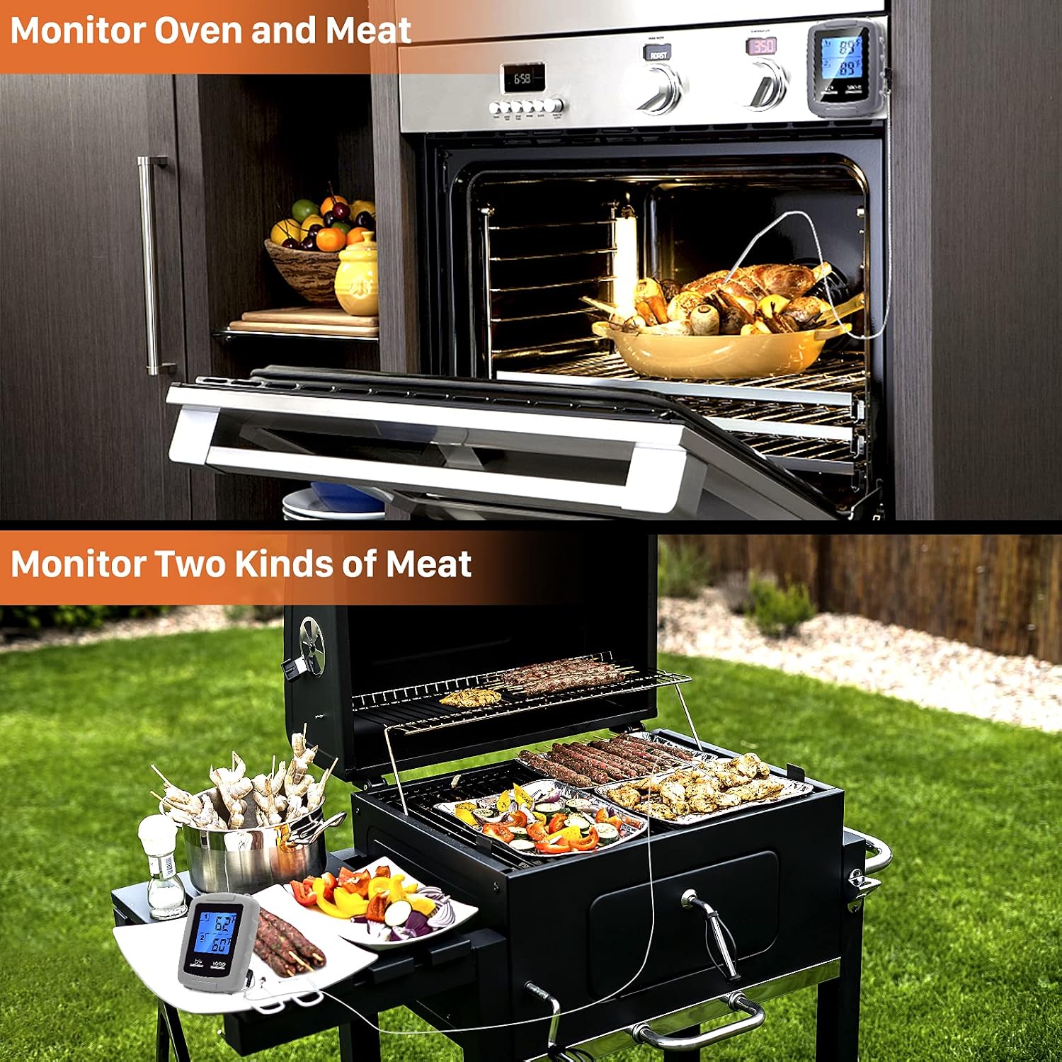 Meat Thermometers for Grilling - BBQ Thermometer, Wireless Meat Thermometers for Smokers, Oven, Cooking- 230 FT Remote Meat Thermometer Wireless with Dual Probe