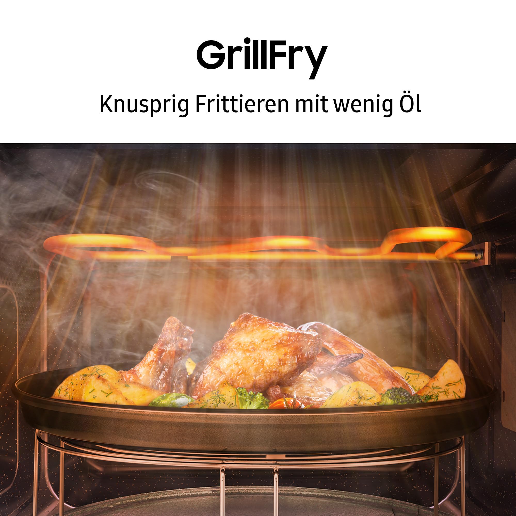 Samsung MG20A7013CB/EG Einbau-Mikrowelle mit Grill, 850 W, 20 l Garraum, Kleines Mikrowellengerät für 28 cm Nischen, Mit Einbaurahmen, Crusty Plate, Kratzfester Emaille-Innenraum, Schwarz