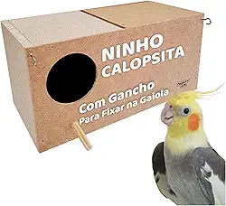 Ninho para Calopsita em MDF, Casa de Pássaro com Gancho, Criadeira para Gaiola