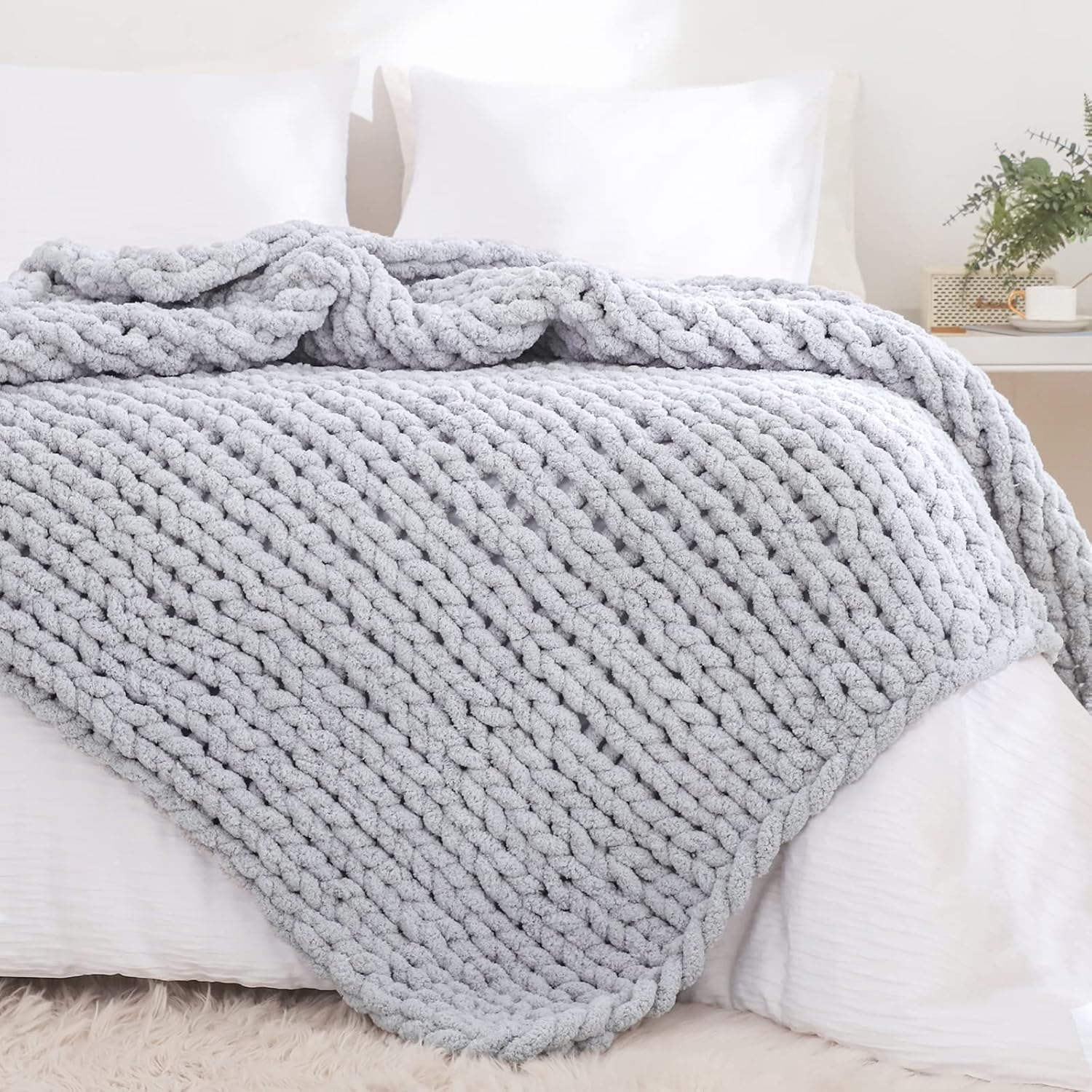 YAAPSU Chunky Knit Blanket Throw 51x63, Chenille Throw Blankets, Chunky