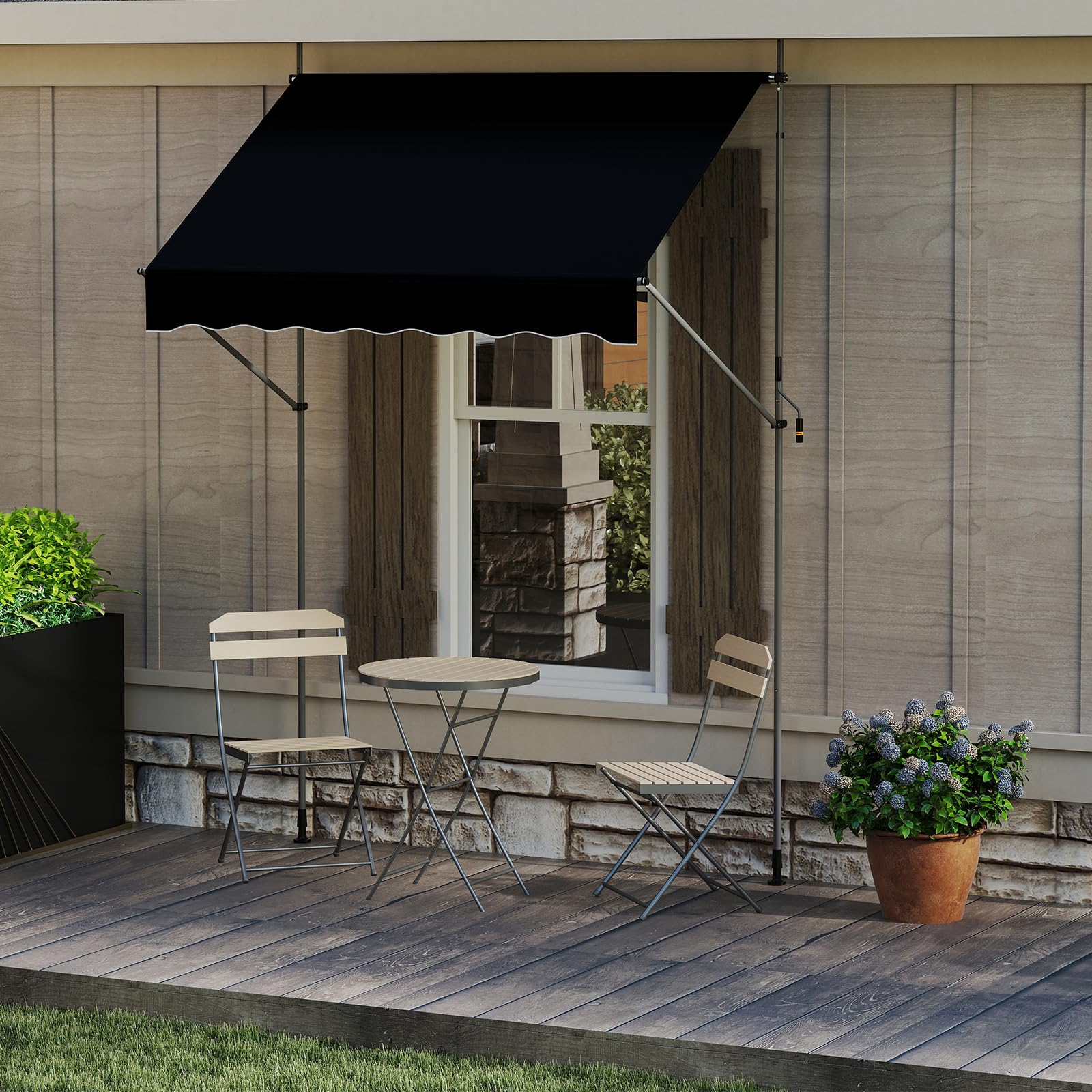 HOMASIS Store extérieur Extensible, Protection Solaire réglable en Hauteur et en Inclinaison, Store de Balcon sans perçage, Pare-Soleil à manivelle (Noir, 200 x 180 x 210-300)