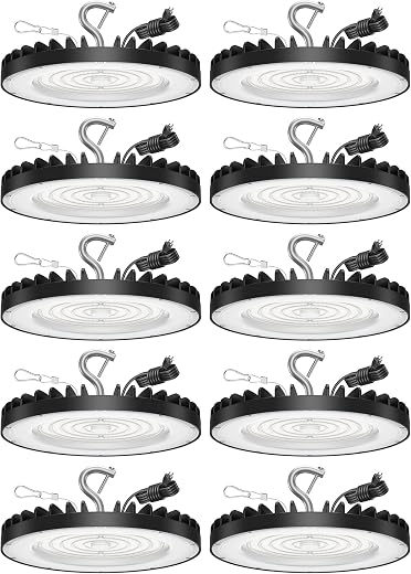 Yihuven 10 Pack UFO LED High Bay Light 150W, 21000 LM, 5000K Daylight, Commercial LED Shop Lights Fixture with US Plug for...