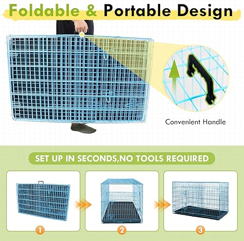 Miniatura 3 de PayLessHere Jaula grande para perros medianos y grandes, jaula de metal para perros de doble puerta, plegable, para interiores y exteriores, con