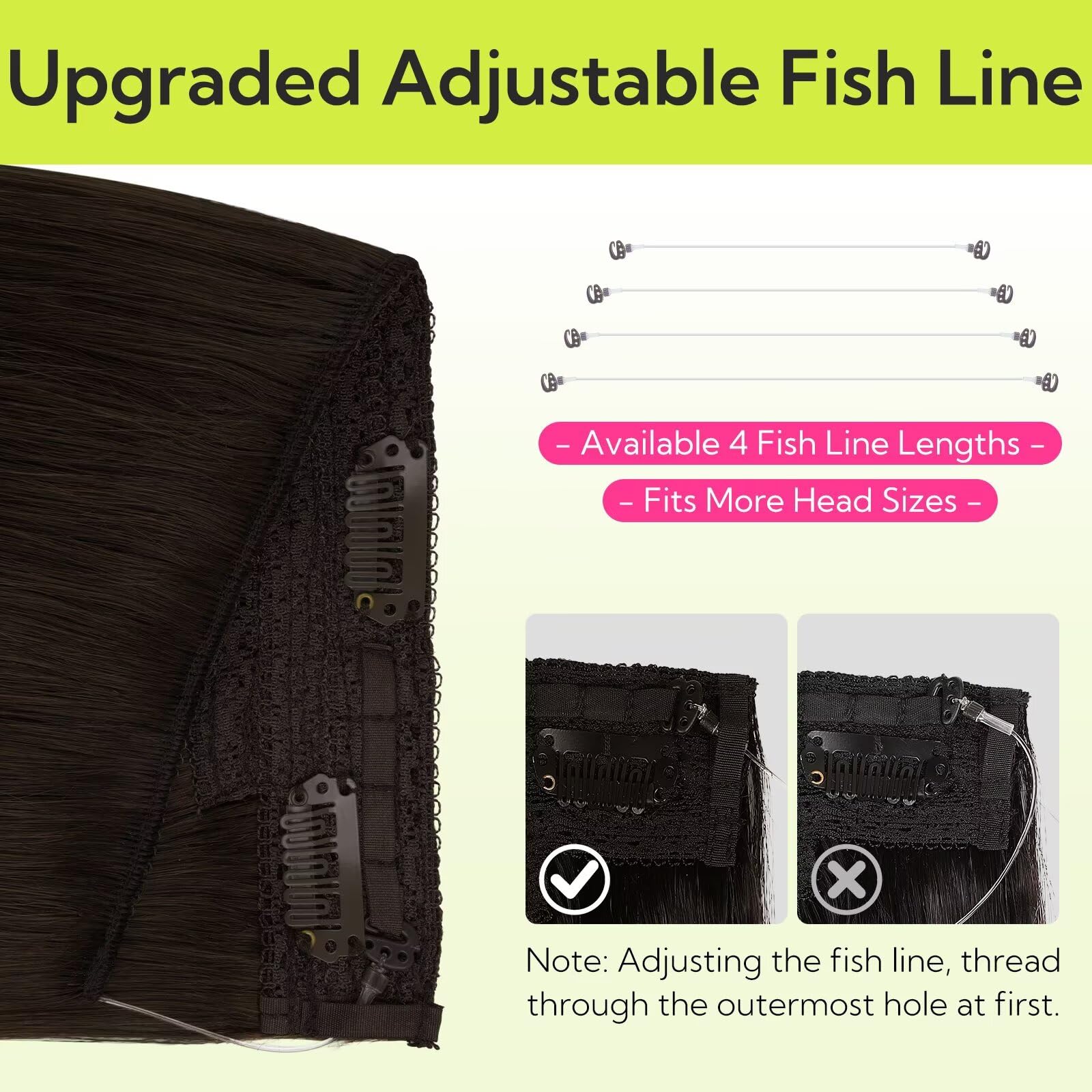 hotbanana Extension Capelli Veri con Filo Invisibile, 45cm 95g Marrone Chiaro Scuro Capelli Umani Remy Lisci, Invisible Wire Hair Extensions, Extension in Capelli Veri Invisibles