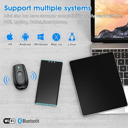 Miniatura 5 de Symcode Escáner de código de barras Bluetooth Mini 1D pequeño escáner portátil de código de barras 3 en 1 Bluetooth y 2.4G inalámbrico y USB con