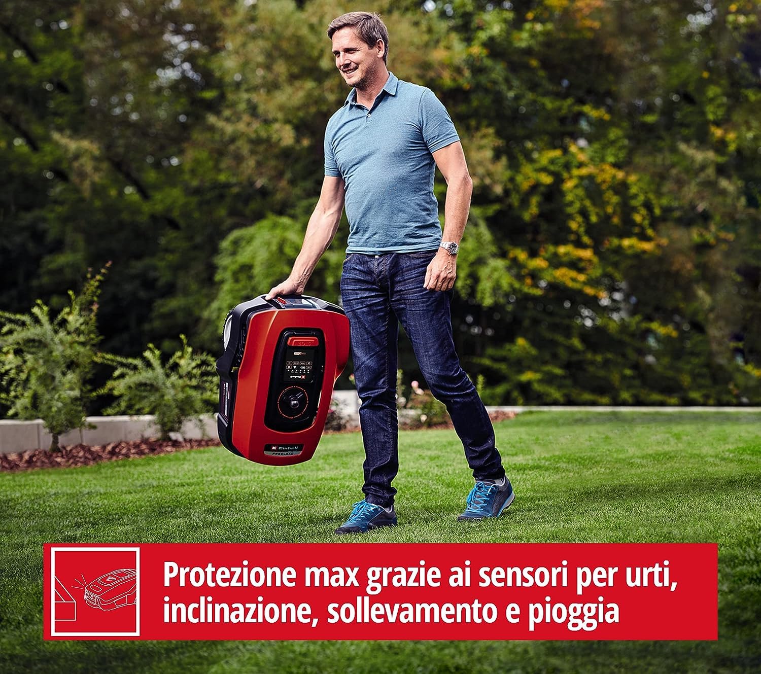 Einhell FREELEXO - Solo Robot Tagliaerba a batteria Power X-Change (18V, comandabile con APP, lama taglio 18 cm, pendenza massima 35%, senza batteria e caricabatteria, senza kit cavi perimetrale)