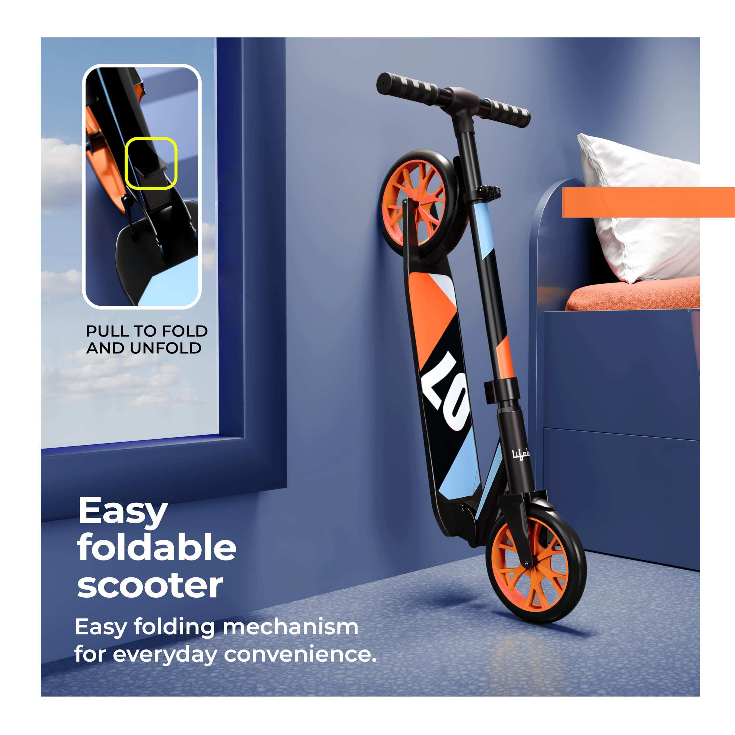 Lifelong Kick Scooter | Scooter for Kids 6-12 Boys & Girls | Foldable Adjustable Height Kick Scooter | 100 Kg Capacity | Big Wheels | Rear Brake | Outdoor Ride Gift for Kids (Green & Orange) 4