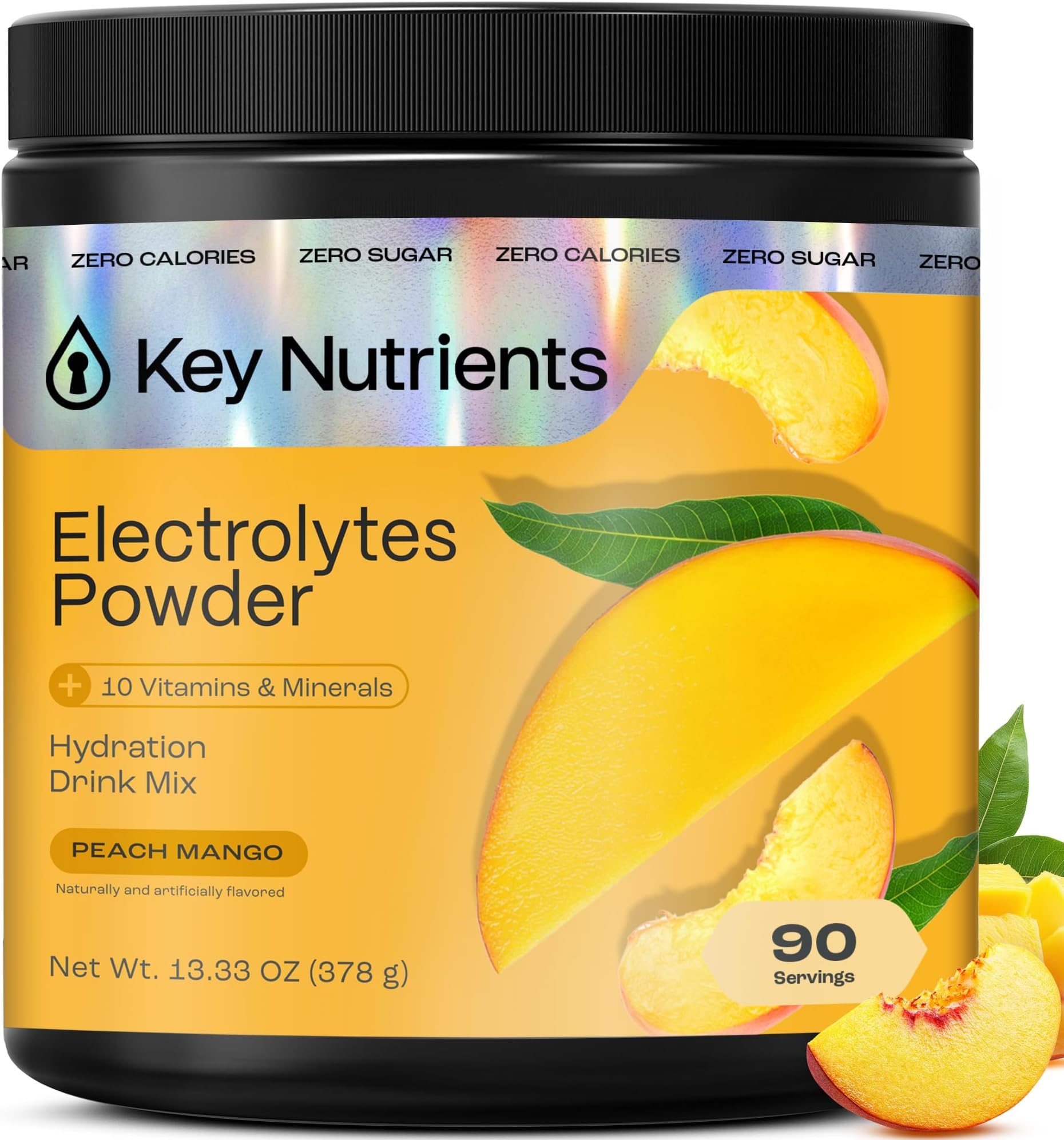 Multivitamin Electrolytes Powder No Sugar - Tropical Peach Mango Electrolyte Powder - Endurance & Energy Supplement - Hydration Powder - No Calories - 90 Servings - Made in USA