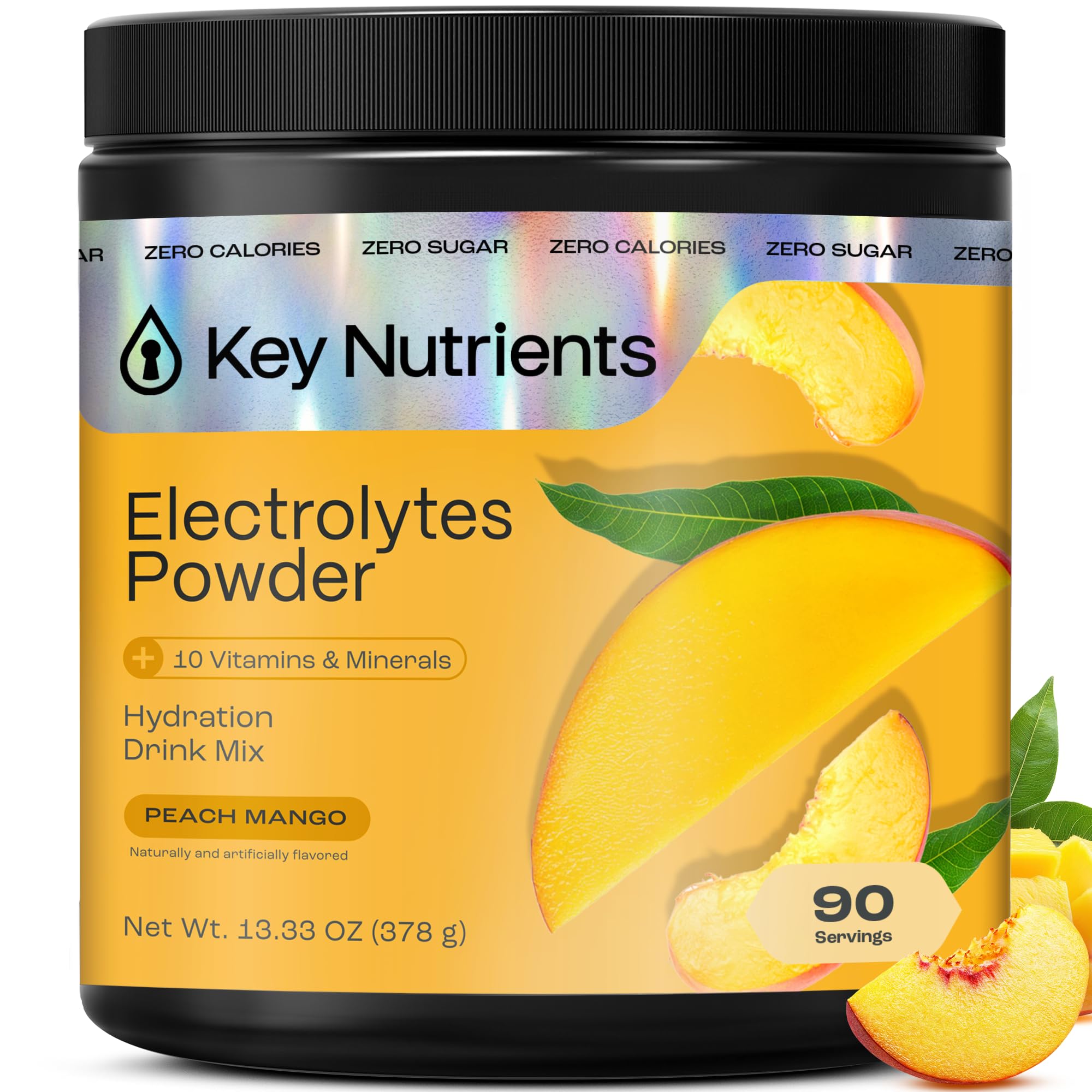 KEY NUTRIENTS Multivitamin Electrolytes Powder No Sugar - Tropical Peach Mango Electrolyte Powder - Endurance & Energy Supplement - Hydration Powder - No Calories - 90 Servings - Made in USA