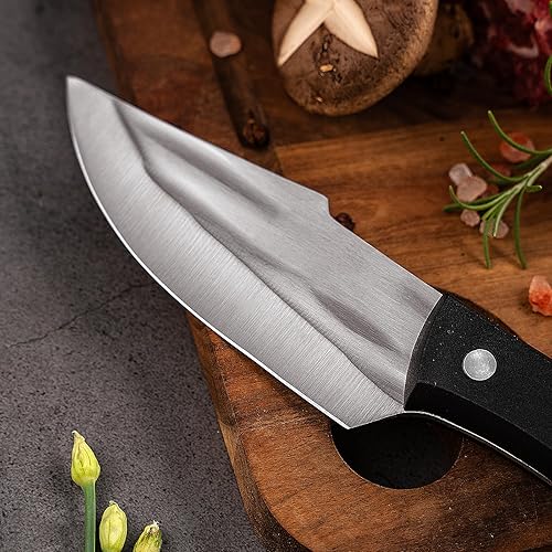 Miniatura 5 de DREAMYDAWN Cuchillo de caza de acero de alto carbono hoja fija supervivencia cuchillo táctico con funda y mango ergonómico antideslizante para