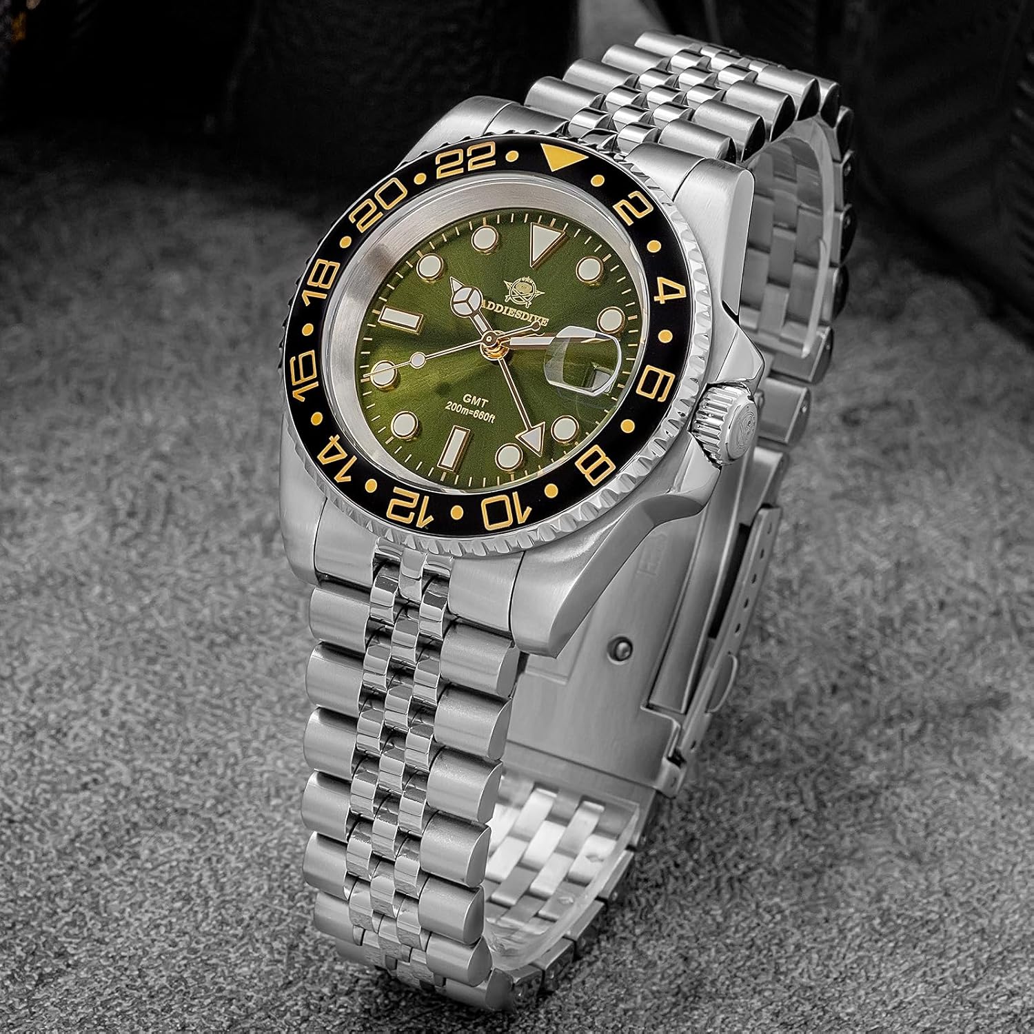 ADDIESDIVE GMT Watches for Men Swiss Quartz Movement Waterproof 200 M Luminous Analog Two Tone Luxury Wrist Watch