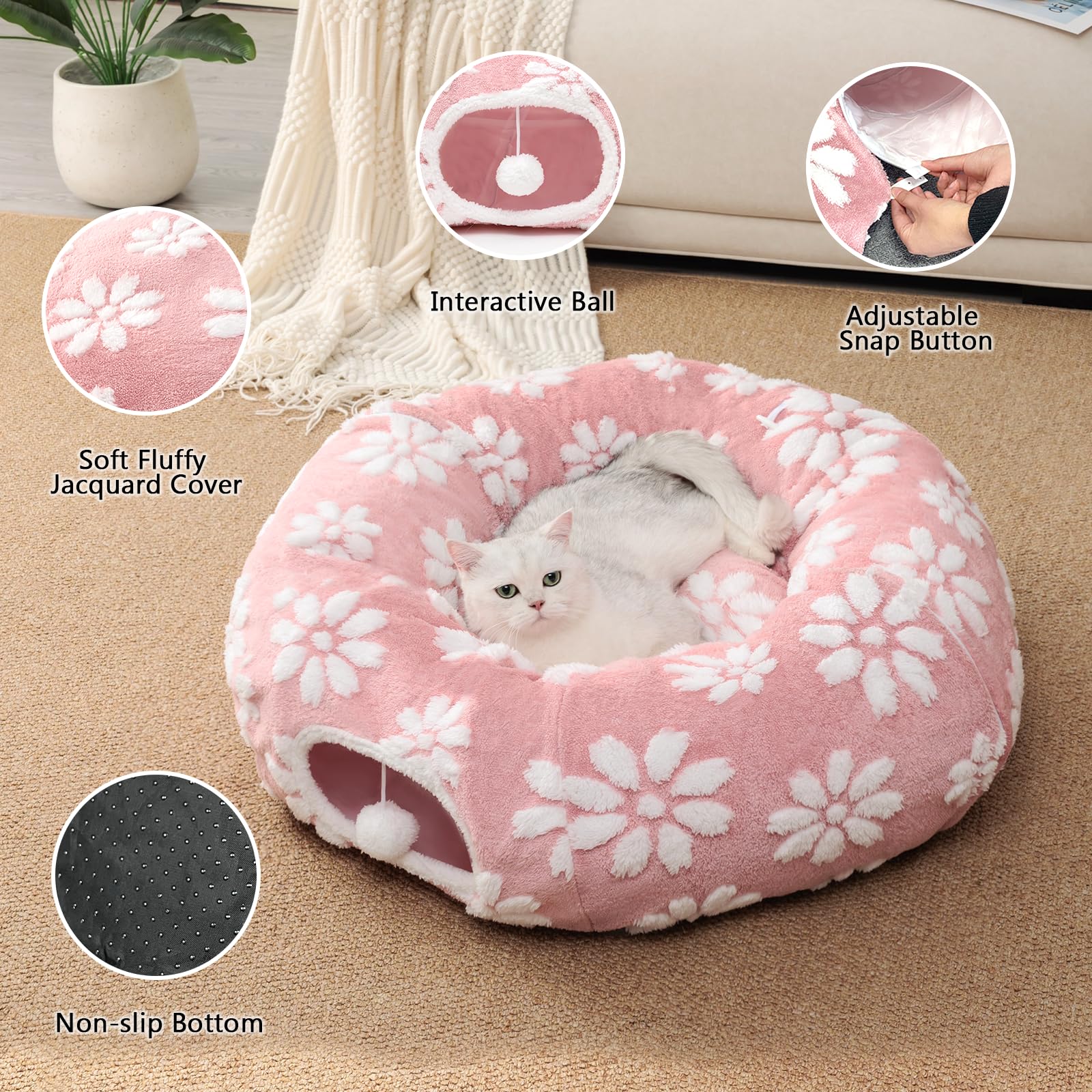 Yaning Cat Tunnel for Indoor Cats Cute Peekaboo Cat Cave with Dangling Balls - Image 3