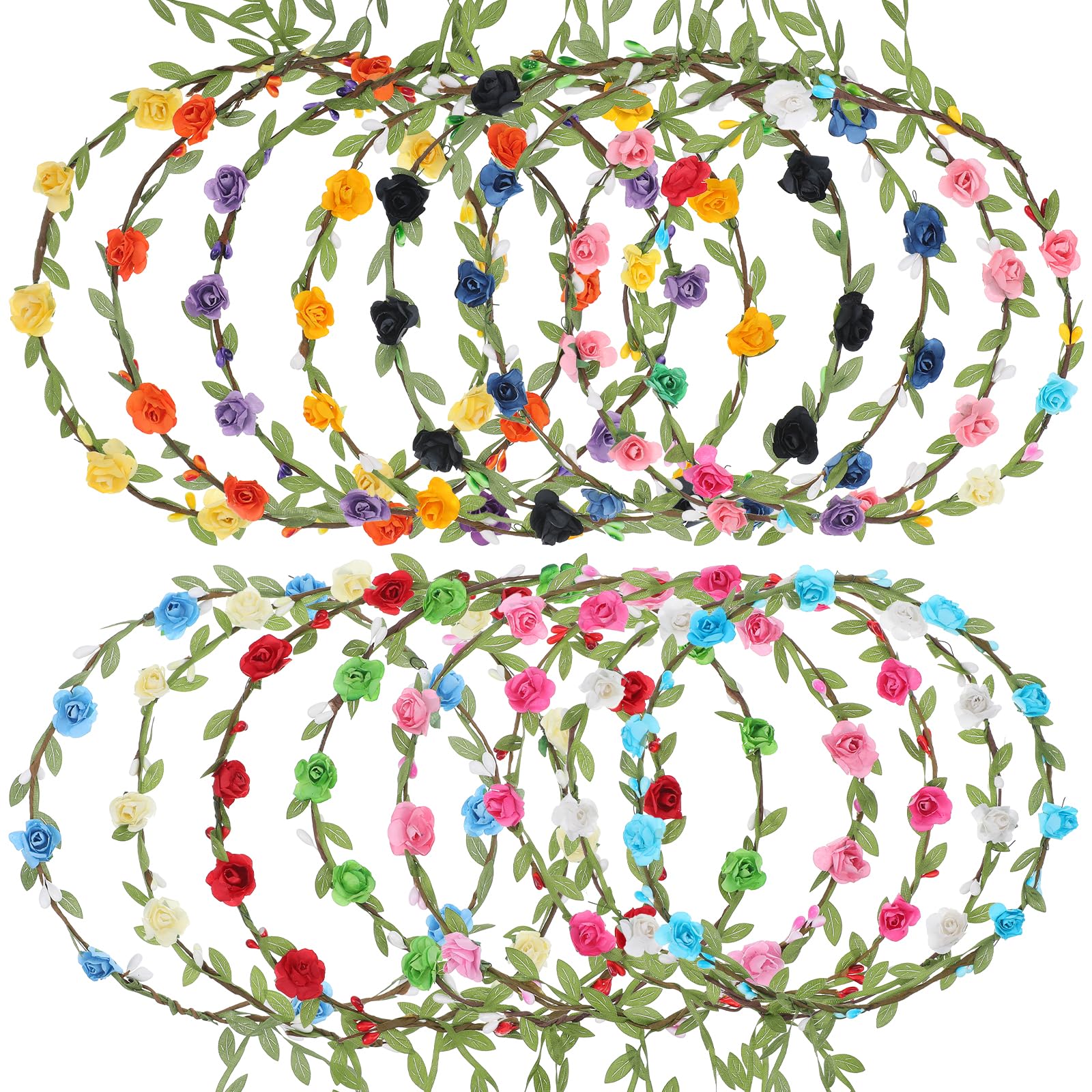 16 Pieces Flower Crowns Bulk, Flower Crown Headband Wreath Garland