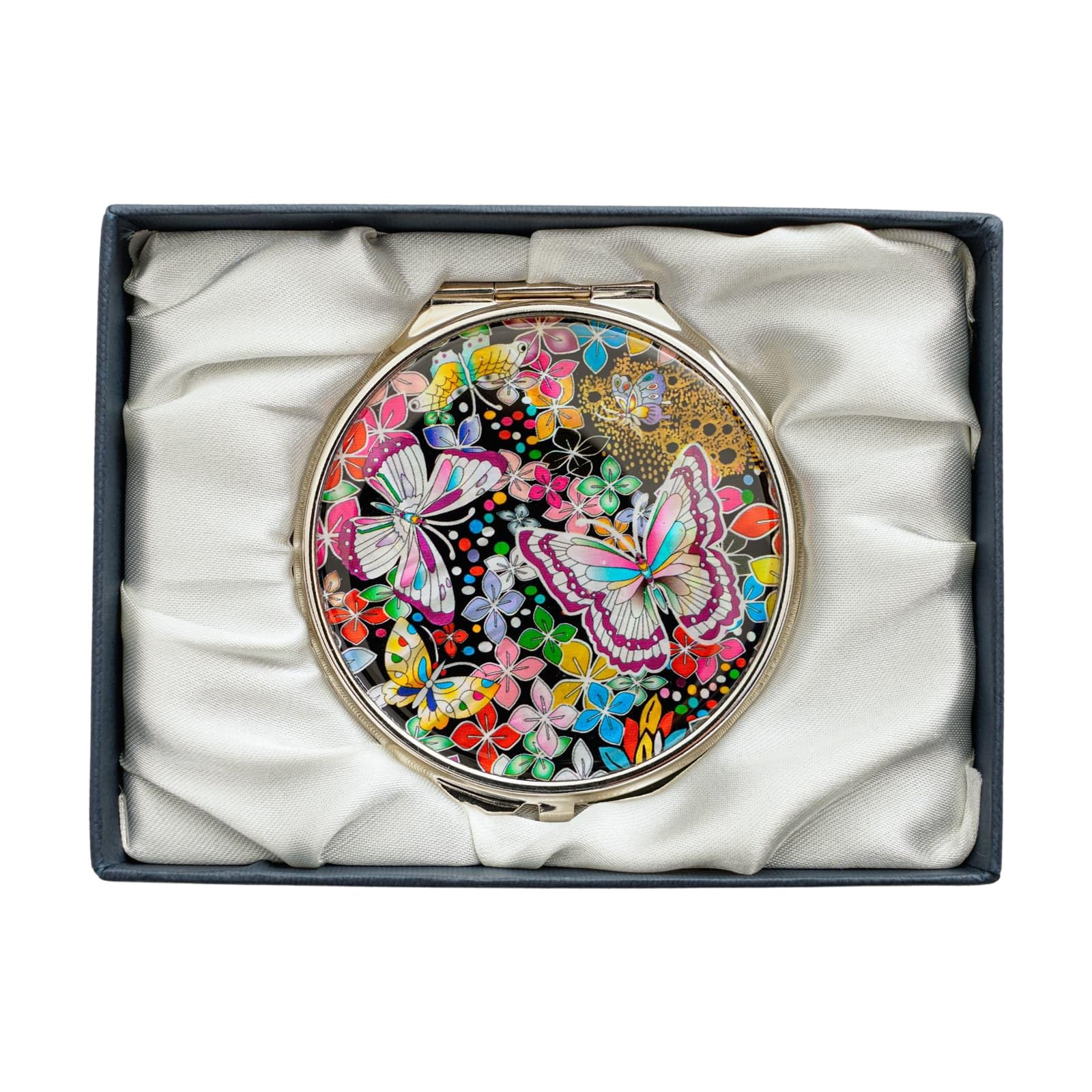 February Mountain Mother of Pearl Compact Mirror – Dual Magnification Gift for Women, Mom, Sister – Birthday or Christmas Idea (1, Butterfly)