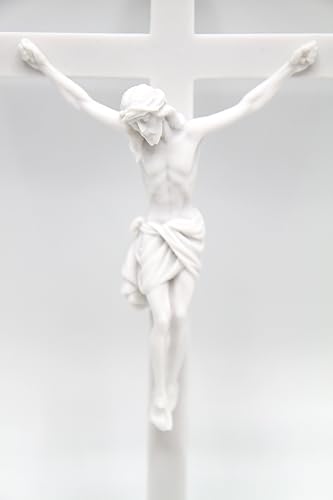 Miniatura 2 de Crucifijo de pared de 10 pulgadas con cruz de Jesús de piedra blanca Corpus Estatua italiana Escultura Colección Vittoria Made in Italy.