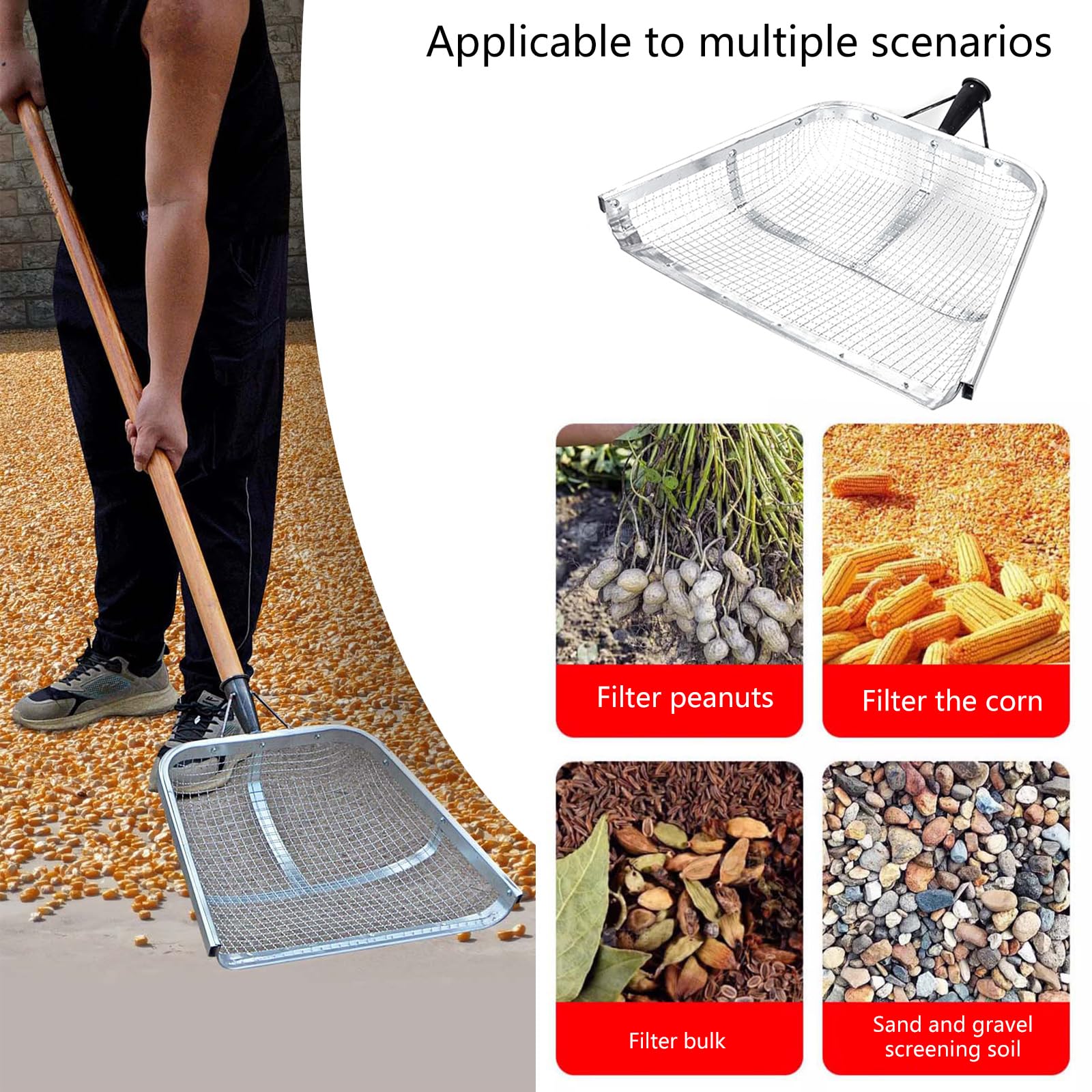 Robusta pala setaccio da fattoria con design ergonomico del manico setaccio per la raccolta semplifica la preparazione del terreno e la raccolta delle colture Setaccio ergonomico per il giardinaggio