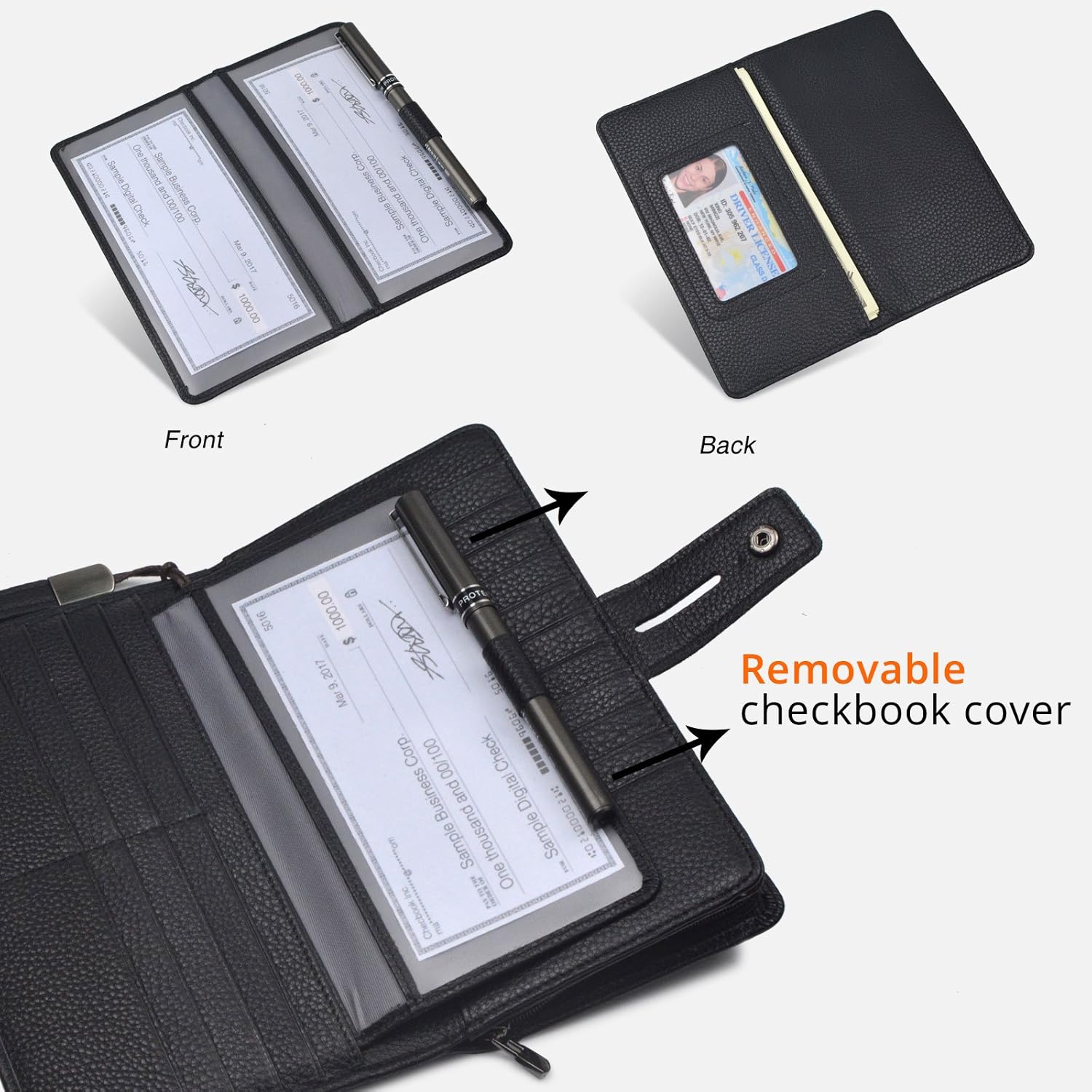 Bveyzi Women's Big Fat Rfid Leather Wristlet Wallet Organizer Large Phone Checkbook Holder with Zipper Pocket (Black) - Image 4