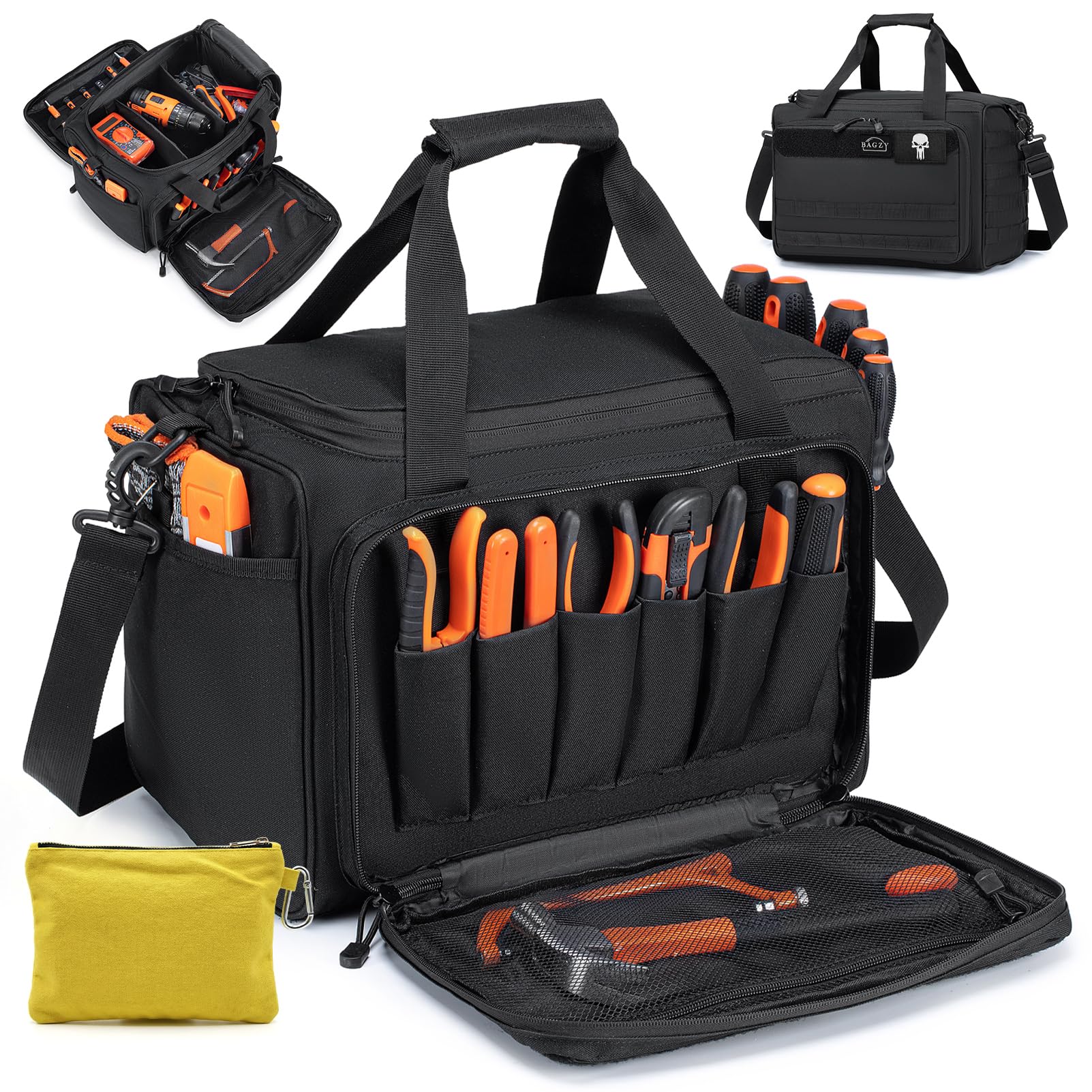 BAGZY Electricians Tool Bag Multi-pockets 600D Oxford 40x30x25cm Tools Organisers Tactical Range Bag for Men and DIY Assembly of Partitions Work Bag for Repairman, Electrician, Carpenters