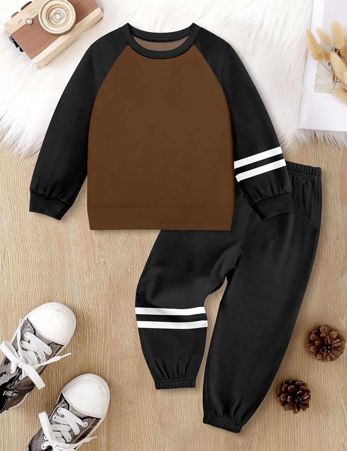 WIQI Toddler Boy Clothes Color Block Long Sleeve Sweatshirt and Pants 2 Piece Boys Sweatsuit Fall Winter Outfits Set - Image 5