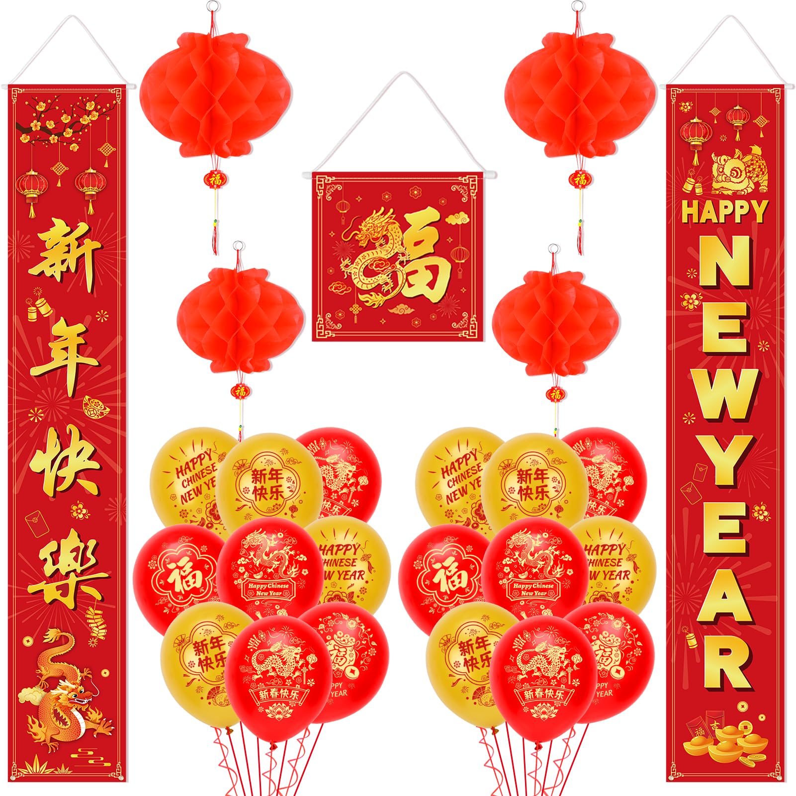 2026 antique happynew yearしめ縄飾り DPKOW Chinese New Year Decorations 2026, Happy New Year Banner