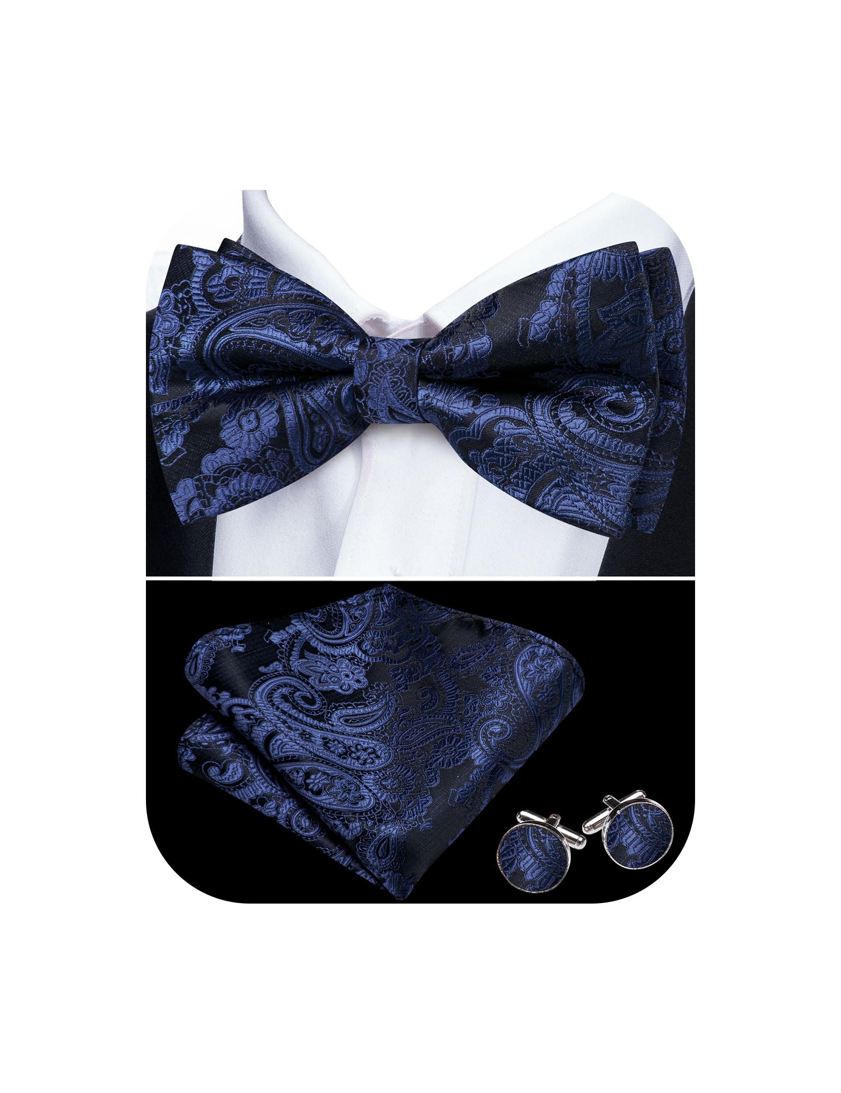Barry.Wang Paisley Striped Bow Tie for Men Silk Pre-Tied Bowtie Set