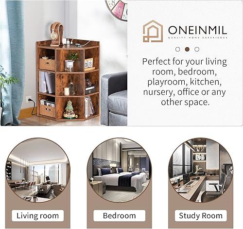 Miniatura 6 de oneinmil Armario esquinero almacenamiento de esquina de madera con USB y tomas gabinete de almacenamiento de juegos de mesa diseño triangular