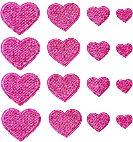 24 parches para planchar con corazón rosa y rosa, parches bordados con corazón para ropa, chaquetas, sombreros, mochilas, jeans
