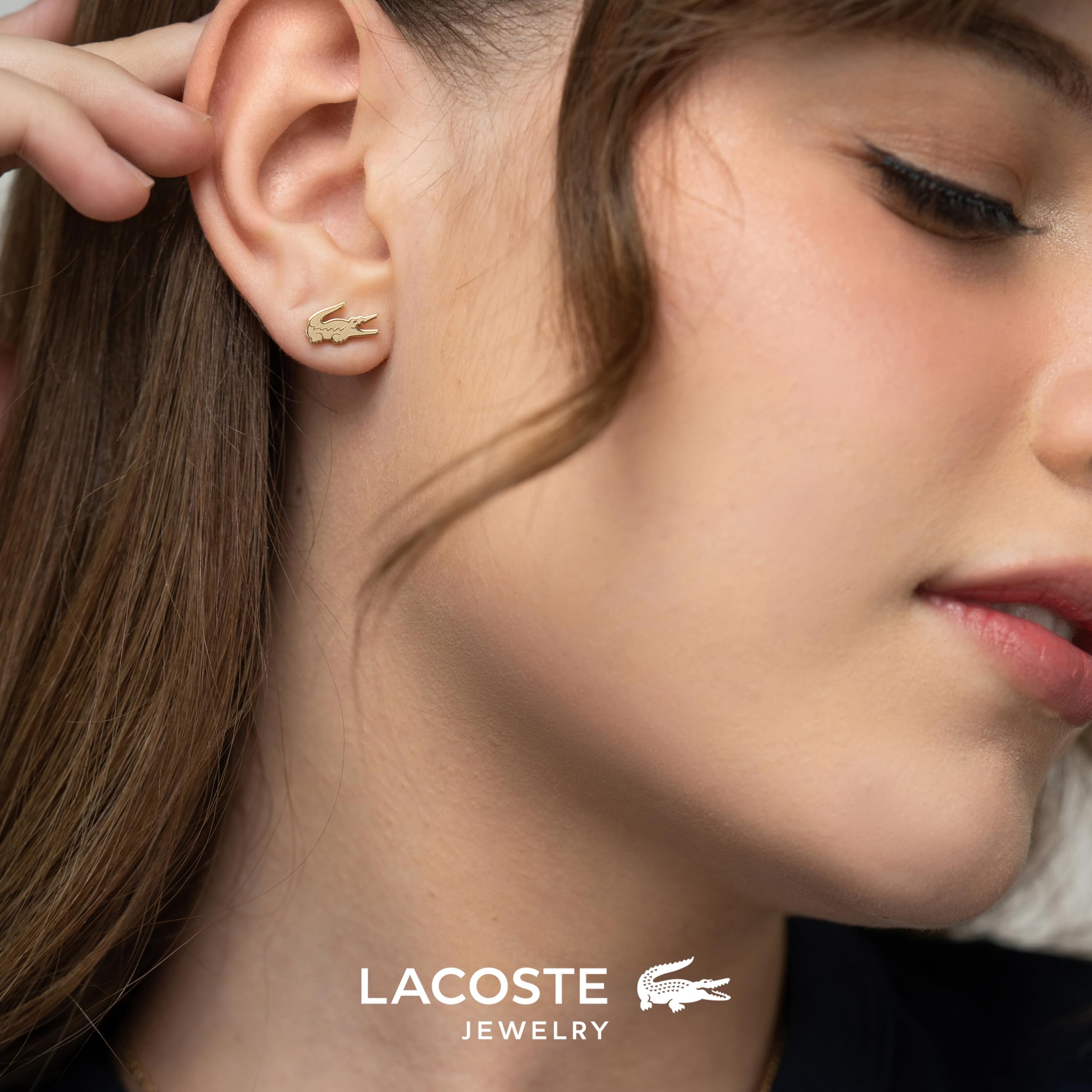 Lacoste Pendientes de botón para Mujer Colección CROCODILE disponibles en Color Plata, Oro Amarillo o Oro Rosa