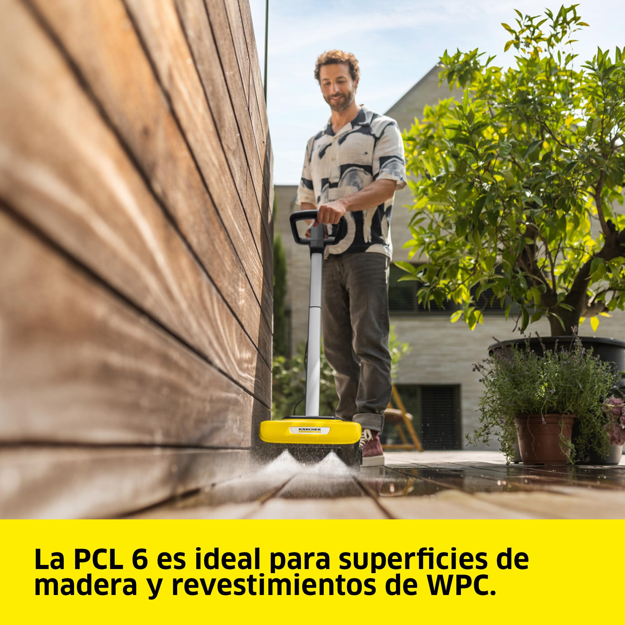 Kärcher Limpiadora de terrazas PCL 6, presión: 10 bar, caudal: 180 l/h, ancho útil: 300 mm, velocidad de rotación: 600-800 rpm, para madera, WPC y baldosas de piedra con poros finos