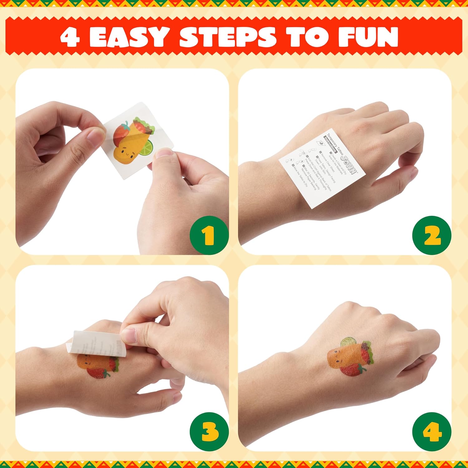 JOYIN 144 PCS Cinco De Mayo Temporary Tattoo Set for Mexican Themed Party, Fiesta Party Fake Tattoos Stickers Sombrero Hats, Taco Design, Face Body Tattoo Decorations