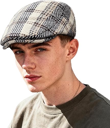 Croogo Gorra de periódico a cuadros para hombre, gorra plana ajustable Ivy Gatsby Cabbie Conducción Golf Boina Sombrero