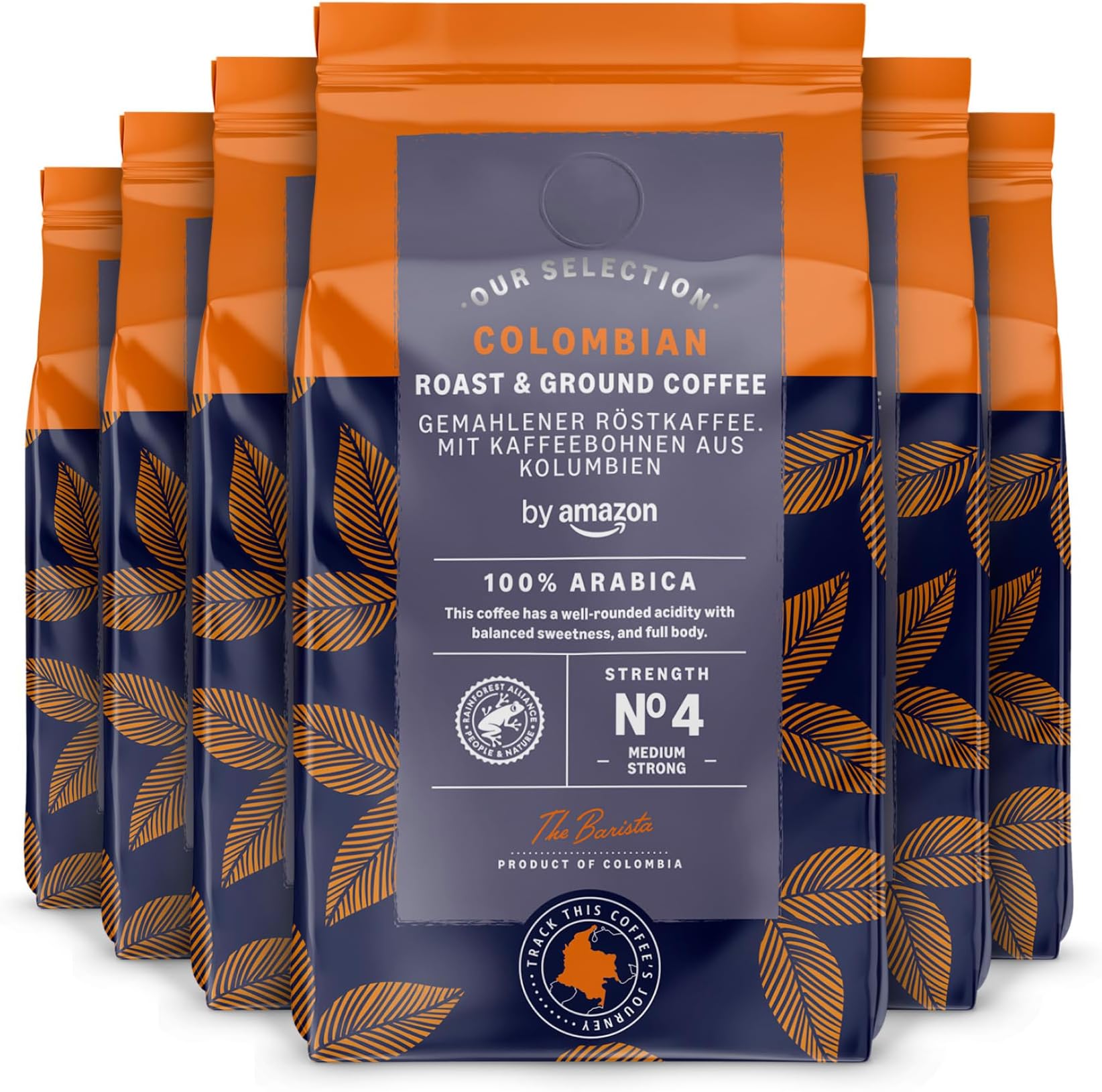 by Amazon Colombian Roast and Ground Coffee, Single Origin, Medium Roast, 1.36Kg (6 Packs of 227g), Rainforest Alliance Certified