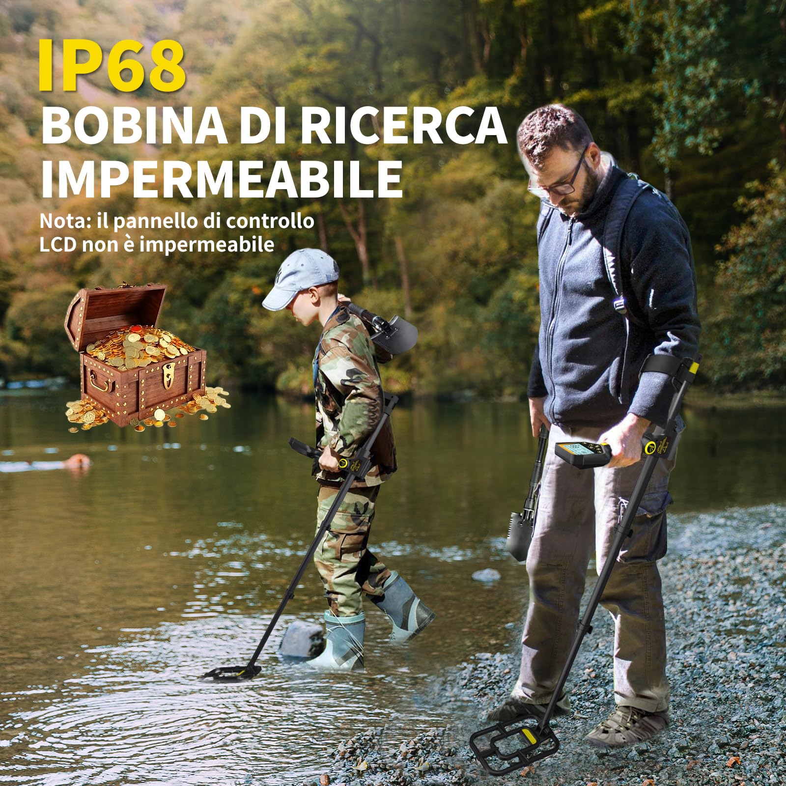 LOLARAN Metal Detector Professionale Pieghevole e Portatile, Batteria Ricaricabile al Litio, Alta Precisione per Oro e Metalli, Schermo LCD, Bobina Impermeabile, Ideale per Principianti e Esperti