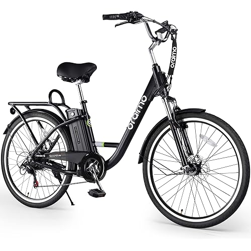 Oraimo Electric Bike for Adults 3.5H Fast Charge Up to 40 Miles Removable Battery,350W(Peak 500W) 26" City Cruiser Ebike 2X Load Rear Rack,Air Saddle,7 Speed Gear,SGS Certified Complies to UL 2849