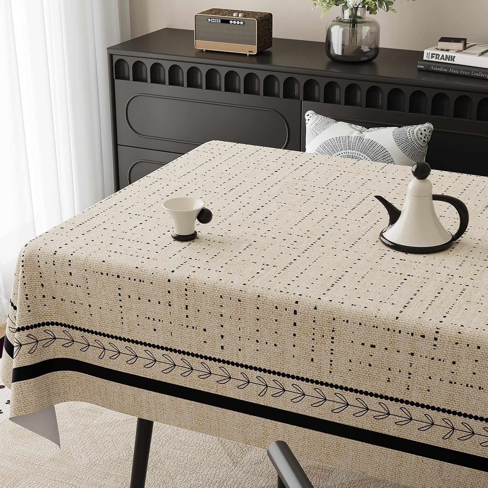 Mantel rectangular de PVC, 60 x 90 cm, color beige y negro
