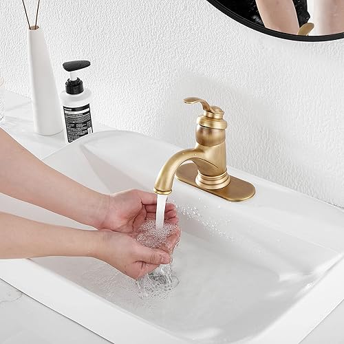 Miniatura 9 de GGStudy Grifos de lavabo de baño de cascada de latón antiguo de una sola manija de un agujero montaje en cubierta grifo de tocador de baño