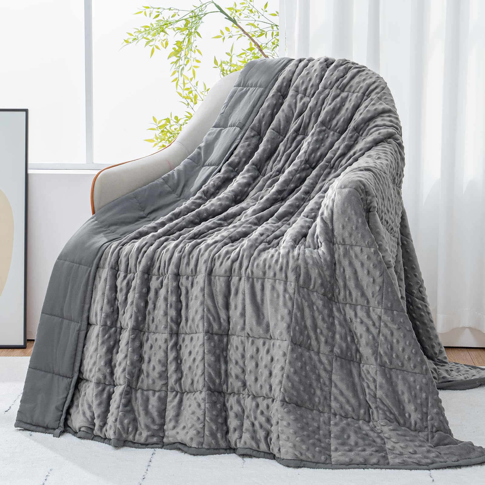 Cottonblue Weighted Blanket 20lbs for Adults, Soft Breathable Minky Dots Heavy Blanket Queen Size for Deep Sleep and Relaxation, Cooling All-Season Blanket, 60 x 80in 20lbs, Grey