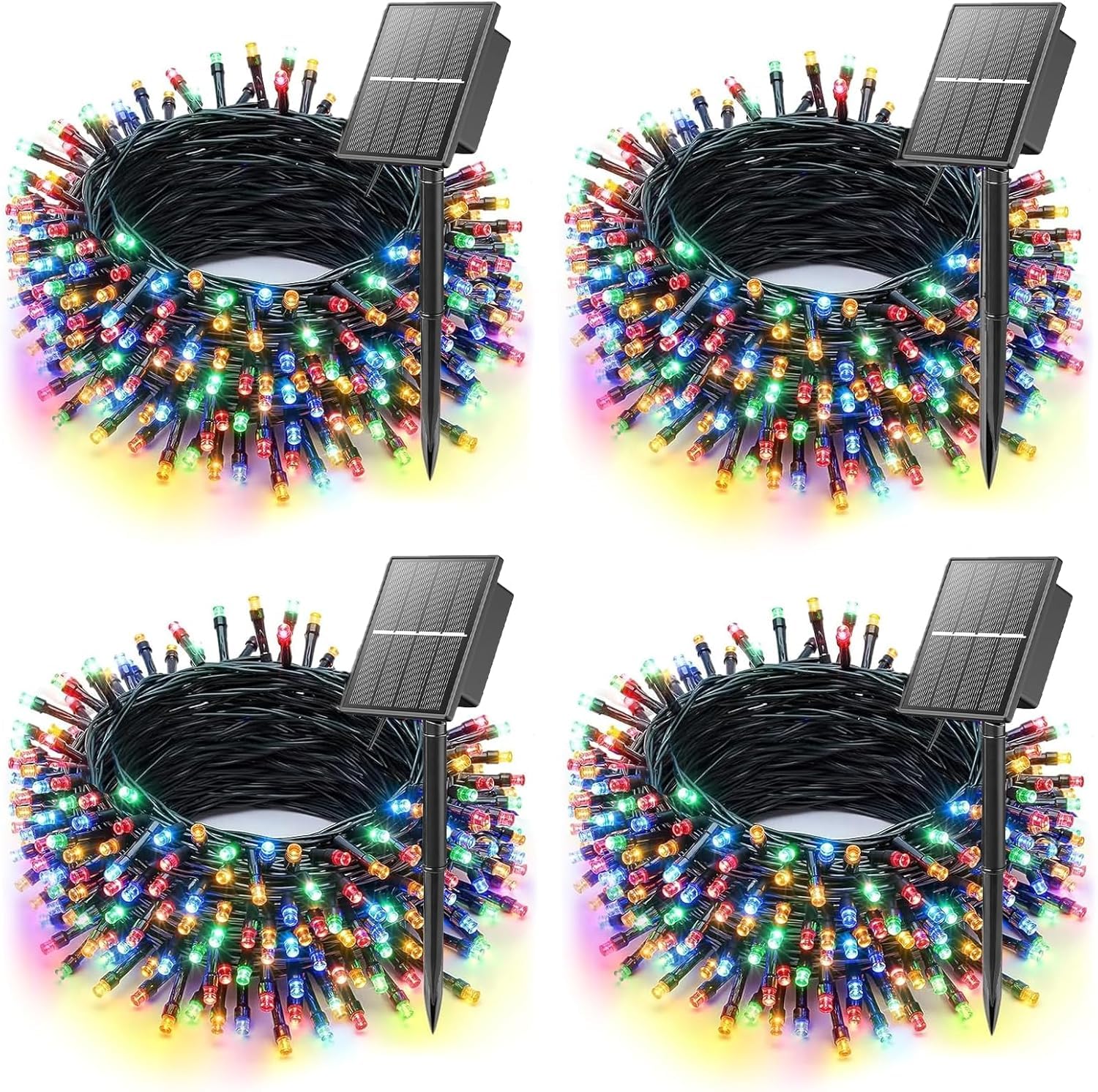 4 catene luminose a energia solare da 12 m, 100 LED, 8 modalità, illuminazione natalizia per esterni