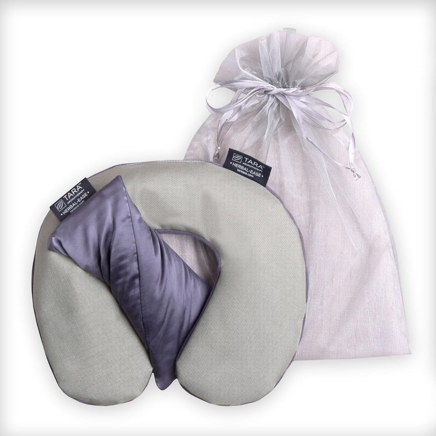 Spa Therapy Herbal-Ease Aromatherapy Pillow Gift Bag Set, Neck + Silk Eye Pillow, Slate Gray