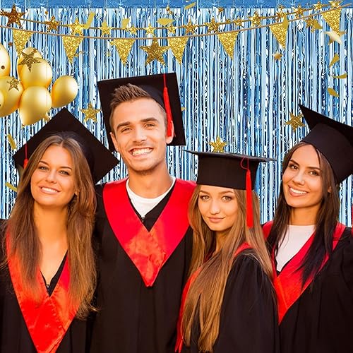 Miniatura 4 de Paquete de 2 cortinas de oropel azul claro de 3.28 pies x 6.56 pies para fiesta, telón de fondo metálico con flecos para Halloween, Navidad,