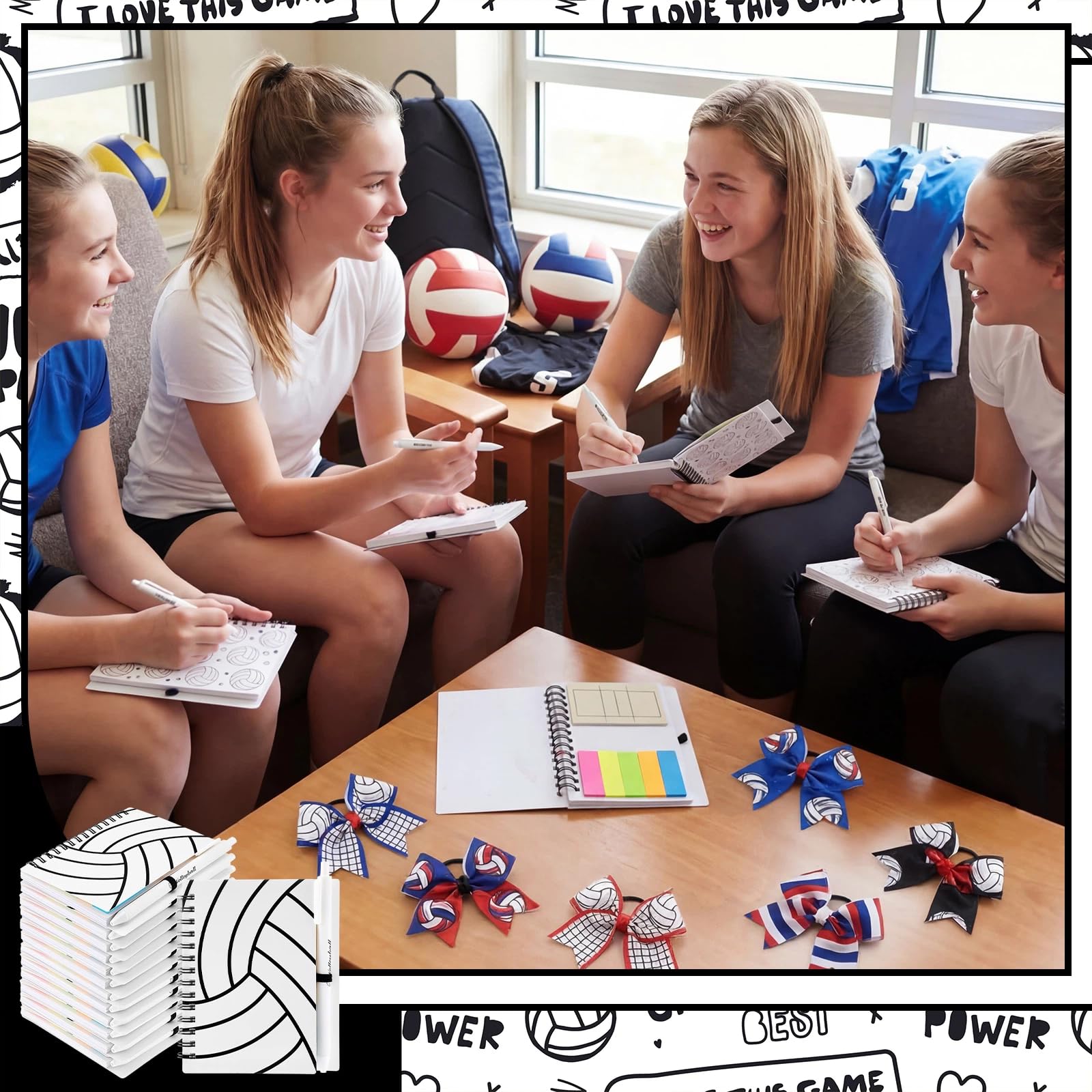 Resurhang Volleyball-Notizbuch, Geschenke, Volleyball-Spiralnotizbuch, Kugelschreiber für Coaching-Zubehör, Trainer-Geschenke, Team-Party-Spieler, Sportliebhaber, Partyzubehör, 12 Sets