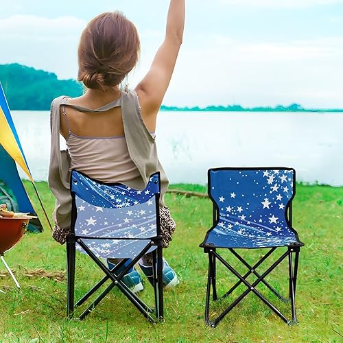 Miniatura 2 de KLL Blue America Flag Stars Patriotic 4th of July Compact Camping Chairs Ultra Lightweight Backpacking Camp Chair with Carrying Bag Hiking Chairs