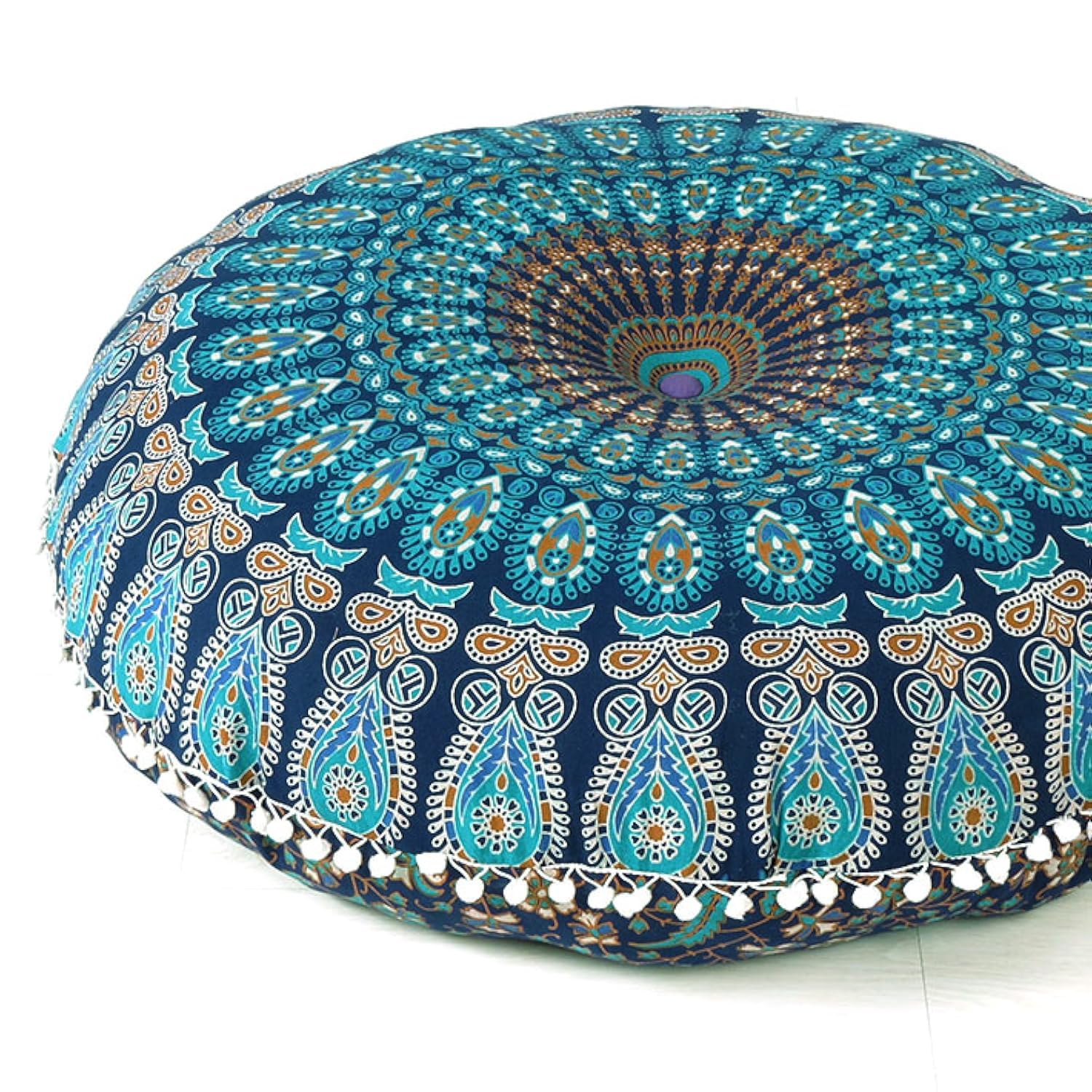 Eyes of India - Funda de cojín Grande de 32 Pulgadas, diseño de Mandala Azul, para meditación, para Asiento, Hippie, Redondo, Colorido, Decorativo, Bohemio, Bohemio, Elegante, Cama para Perro, puf