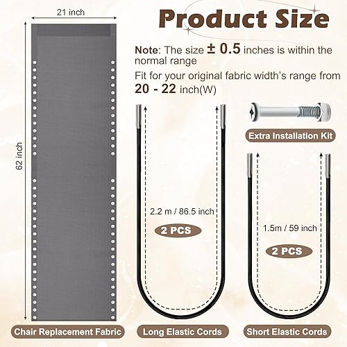 Vista 2 de Tela de repuesto para silla Zero Gravity de 21 pulgadas de ancho, sillas reclinables de gravedad para patio, paño de reparación con 4 cordones