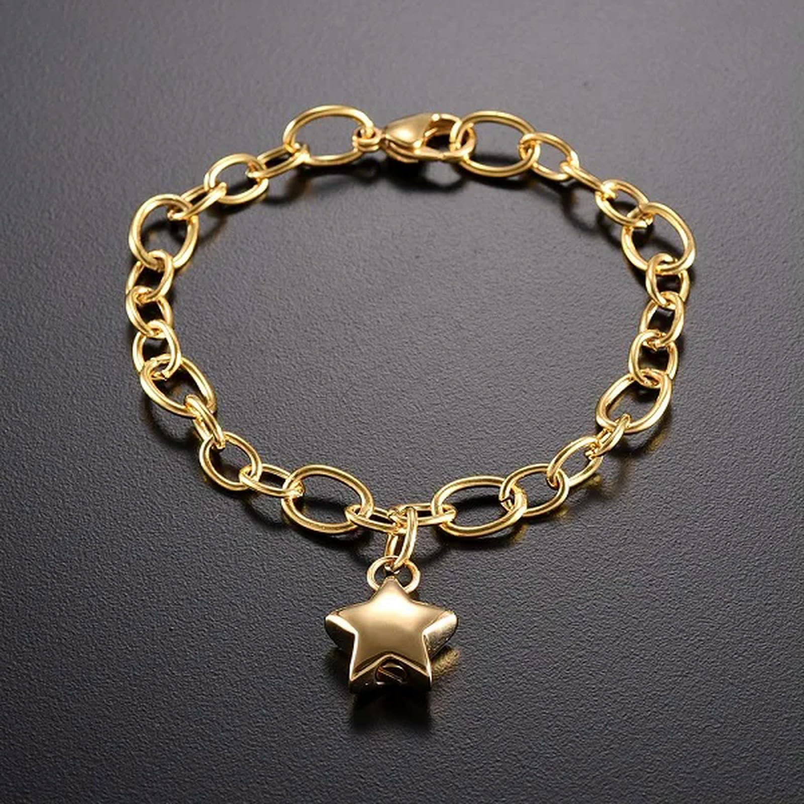 BIAIHQIE Stainless Steel Star Cremation Jewelry Urn Pendant for Ashes with Chain Bracelet Keepsake Memorial Bracelet Free Engraved-Gold