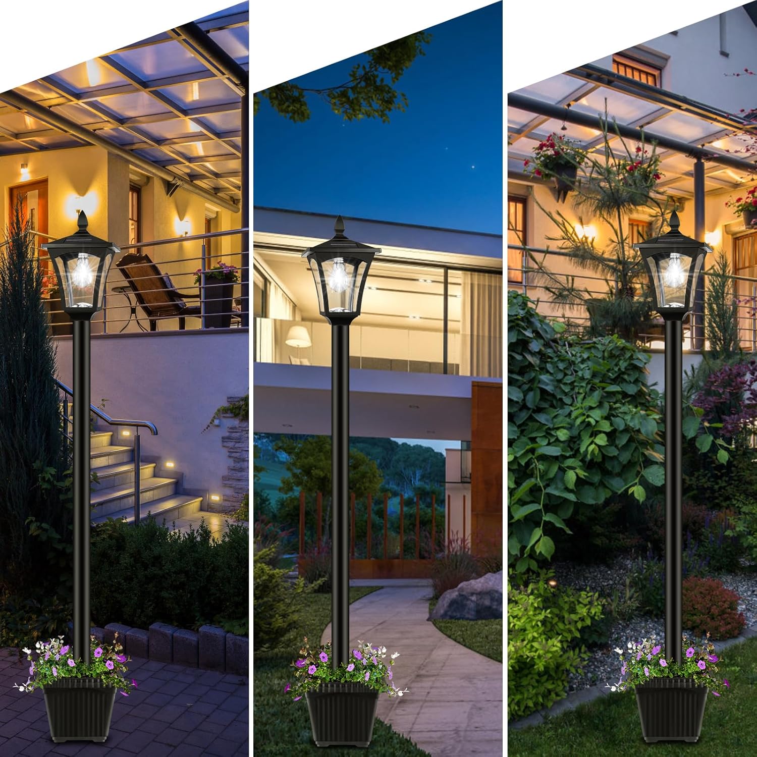 Derynome 72" Solar Lights Outdoor, 6000K Waterproof Solar Post Lamp Ligts with Planter, Dusk to Dawn Garden Lights for Backyard, Pathway, Patio,Lawn, Driveway Decor
