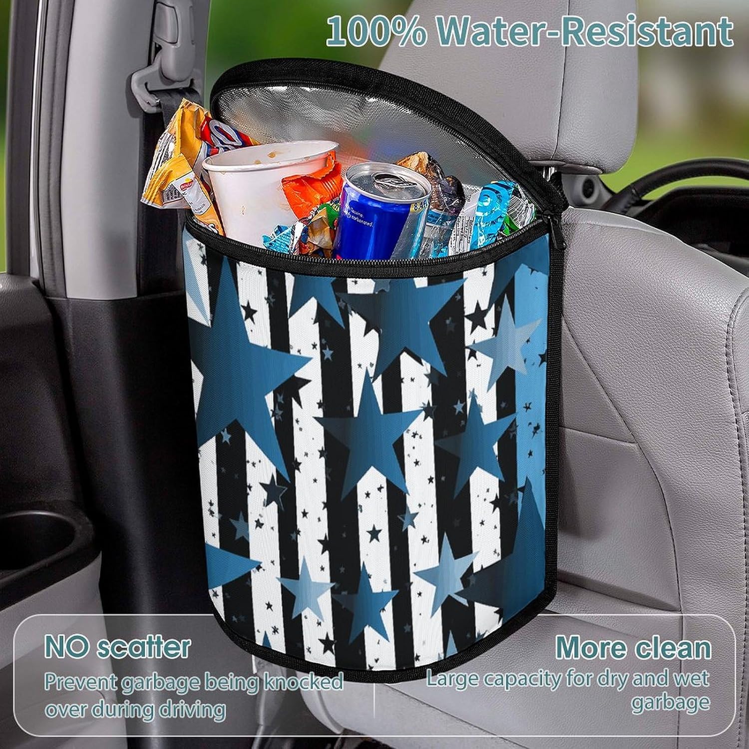 Hanging Car Trash Bag Stripes and Stars Printed Car Garbage Storage Bag Leakproof Car Trash Can Portable Garbage Storage Bags